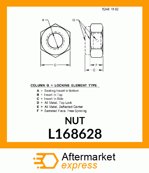 NUT, METRIC, HEX PREVAILING TORQUE L168628