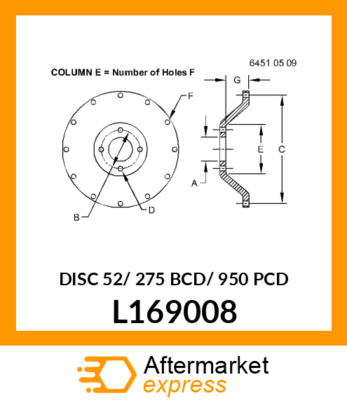 DISC 52/ 275 BCD/ 950 PCD L169008