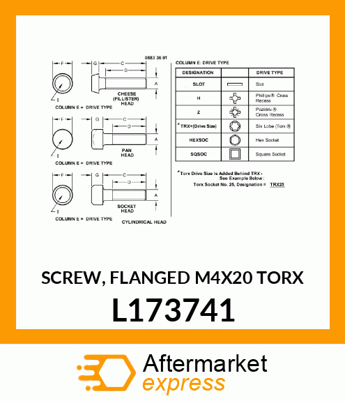 SCREW, FLANGED M4X20 TORX L173741