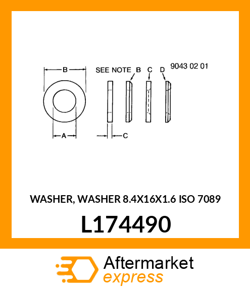 WASHER, WASHER 8.4X16X1.6 ISO 7089 L174490