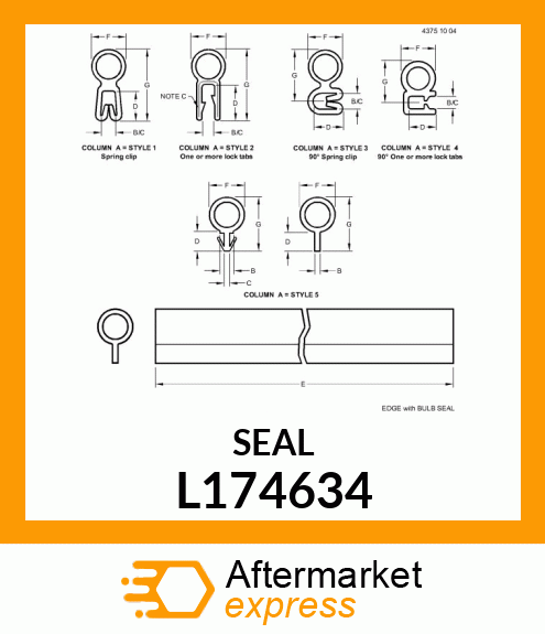 SEALING TRIM, FRONT, L=845 MM FROM L174634