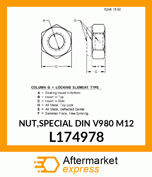 NUT,SPECIAL DIN V980 M12 L174978