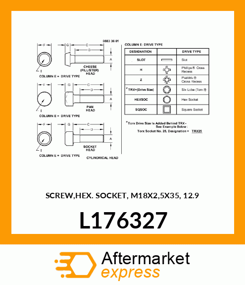 SCREW,HEX. SOCKET, M18X2,5X35, 12.9 L176327