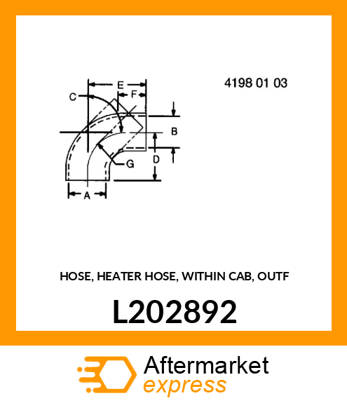 HOSE, HEATER HOSE, WITHIN CAB, OUTF L202892