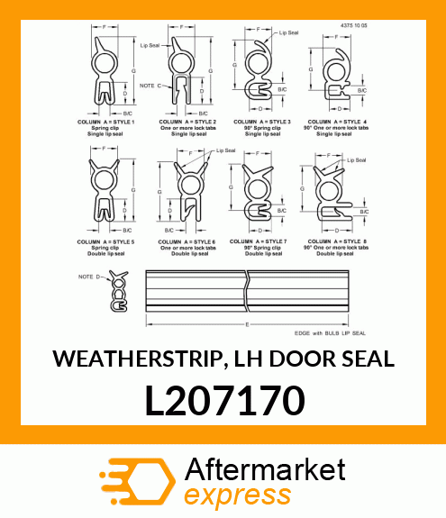 WEATHERSTRIP, LH DOOR SEAL L207170