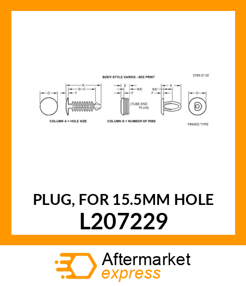 PLUG, FOR 15.5MM HOLE L207229