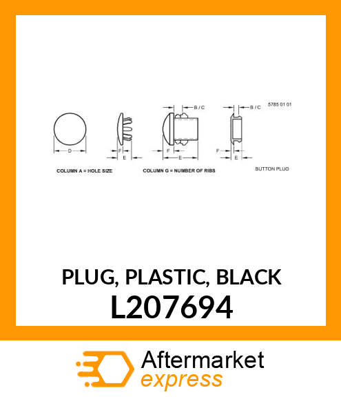 PLUG, PLASTIC, BLACK L207694