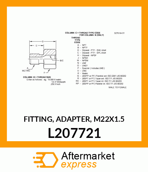 FITTING, ADAPTER, M22X1.5 L207721