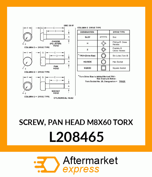 SCREW, PAN HEAD M8X60 TORX L208465