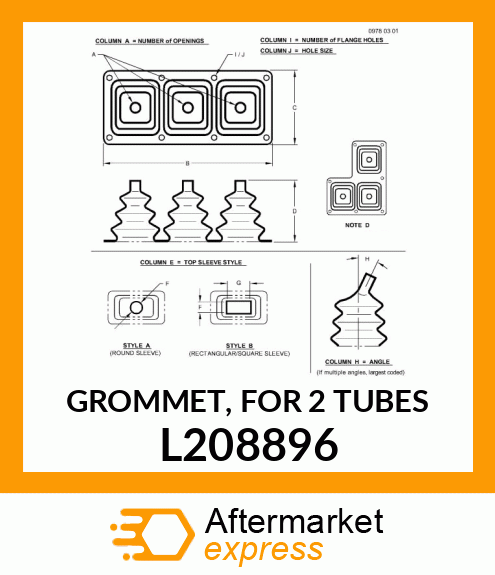 GROMMET, FOR 2 TUBES L208896