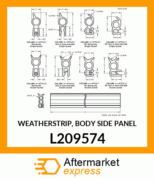 WEATHERSTRIP, BODY SIDE PANEL L209574