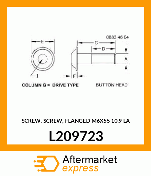 SCREW, SCREW, FLANGED M6X55 10.9 LA L209723