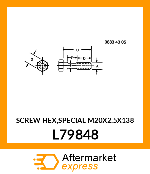SCREW HEX,SPECIAL M20X2.5X138 L79848