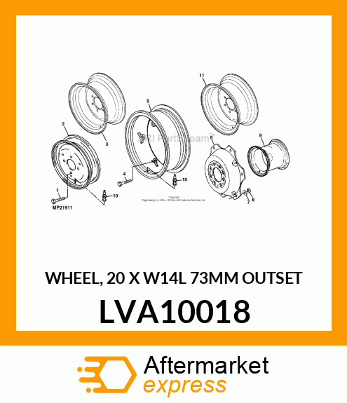 WHEEL, 20 X W14L 73MM OUTSET LVA10018