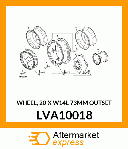 WHEEL, 20 X W14L 73MM OUTSET LVA10018