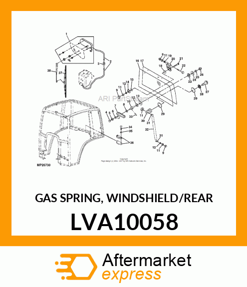 GAS SPRING, WINDSHIELD/REAR LVA10058