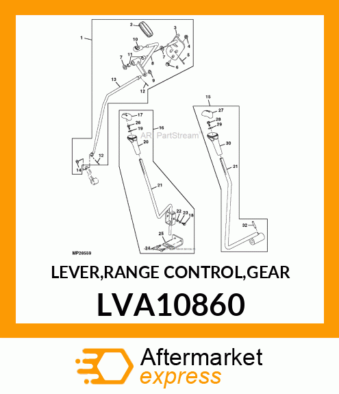 LEVER,RANGE CONTROL,GEAR LVA10860