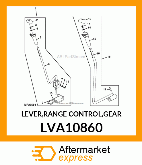 LEVER,RANGE CONTROL,GEAR LVA10860