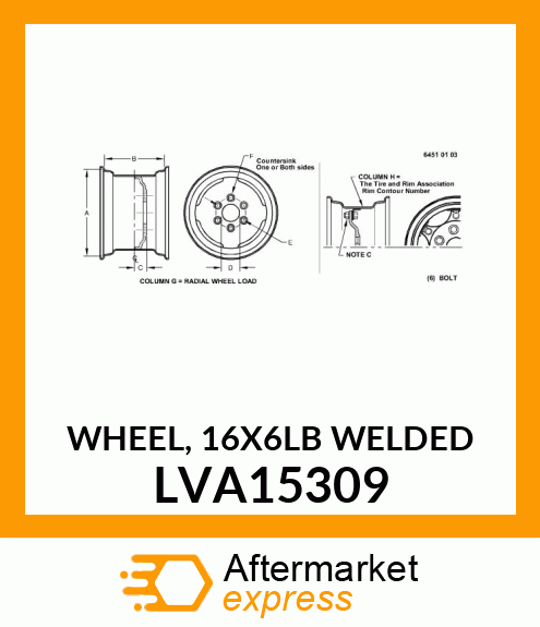 WHEEL, 16X6LB WELDED LVA15309