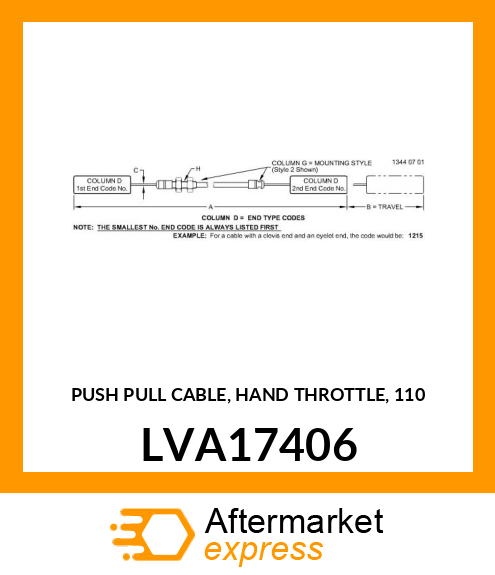 PUSH PULL CABLE, HAND THROTTLE, 110 LVA17406