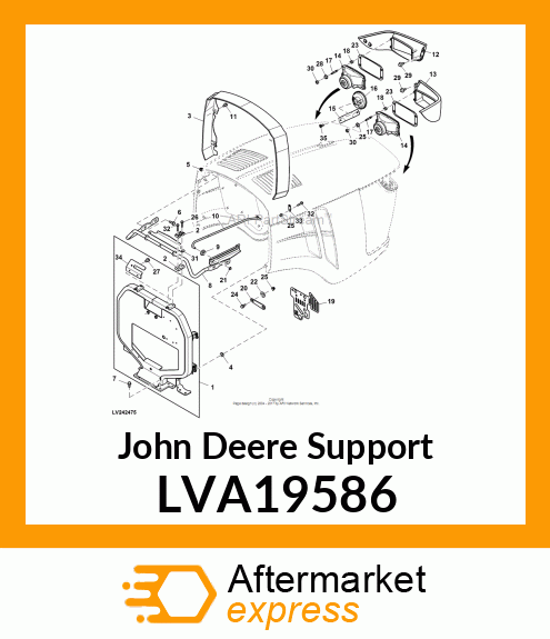 SUPPORT, 4R CAB HOOD SUPPORT LVA19586