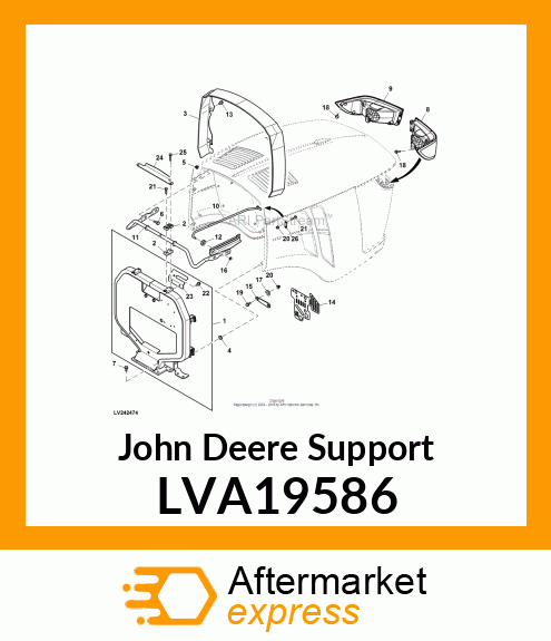 SUPPORT, 4R CAB HOOD SUPPORT LVA19586