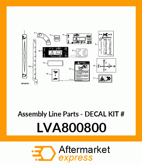 Assembly Line Parts - DECAL KIT # LVA800800