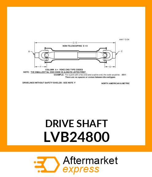 UNIVERSAL DRIVESHAFT, DRIVE SHAFT LVB24800