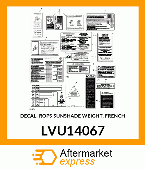 DECAL, ROPS SUNSHADE WEIGHT, FRENCH LVU14067