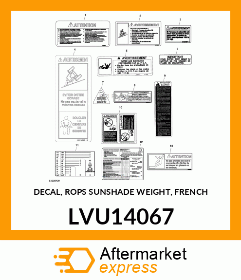 DECAL, ROPS SUNSHADE WEIGHT, FRENCH LVU14067