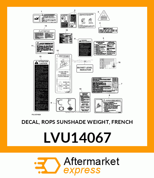 DECAL, ROPS SUNSHADE WEIGHT, FRENCH LVU14067