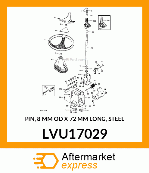 PIN, 8 MM OD X 72 MM LONG, STEEL LVU17029