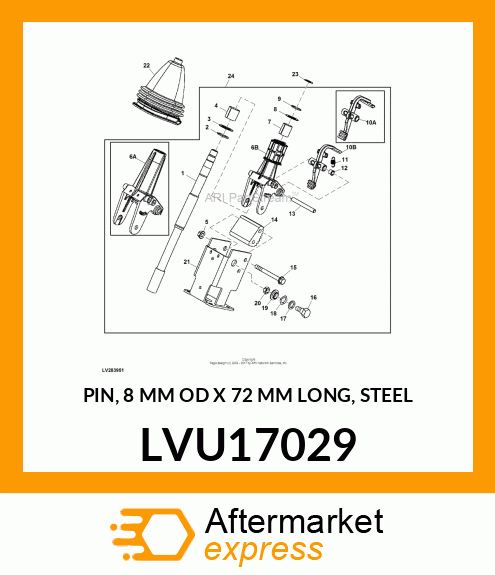 PIN, 8 MM OD X 72 MM LONG, STEEL LVU17029