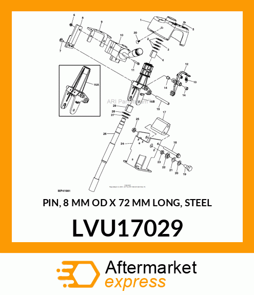 PIN, 8 MM OD X 72 MM LONG, STEEL LVU17029