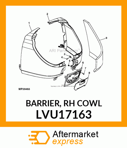 BARRIER, RH COWL LVU17163