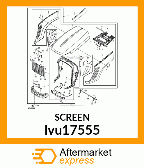 SCREEN, GRILL, CENTER, 31 lvu17555