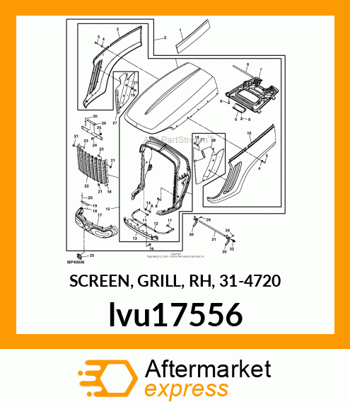 SCREEN, GRILL, RH, 31 lvu17556