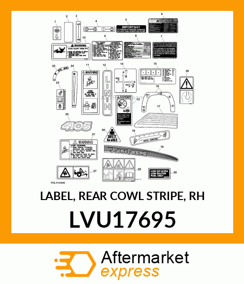 LABEL, REAR COWL STRIPE, RH LVU17695