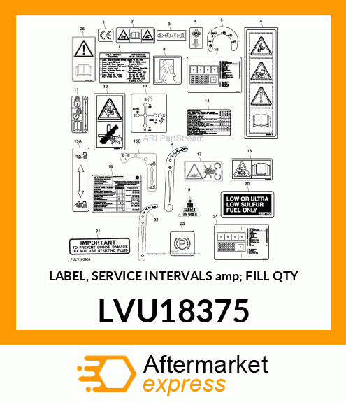 LABEL, SERVICE INTERVALS amp; FILL QTY LVU18375