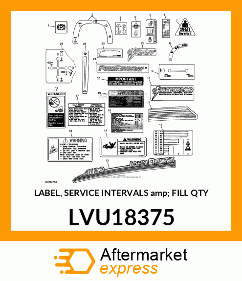 LABEL, SERVICE INTERVALS amp; FILL QTY LVU18375