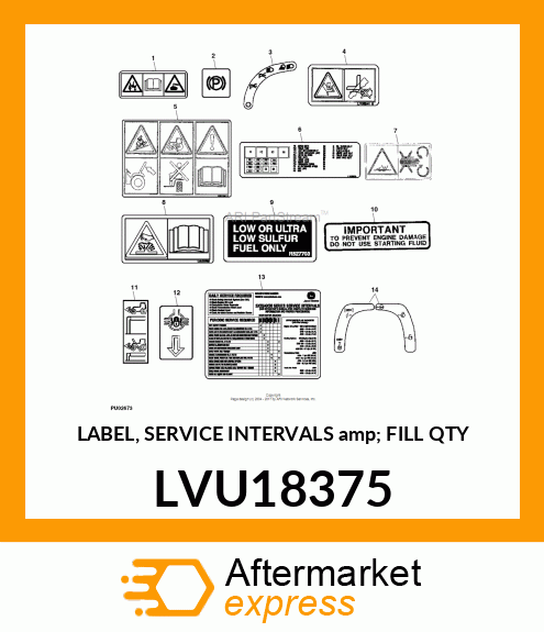 LABEL, SERVICE INTERVALS amp; FILL QTY LVU18375