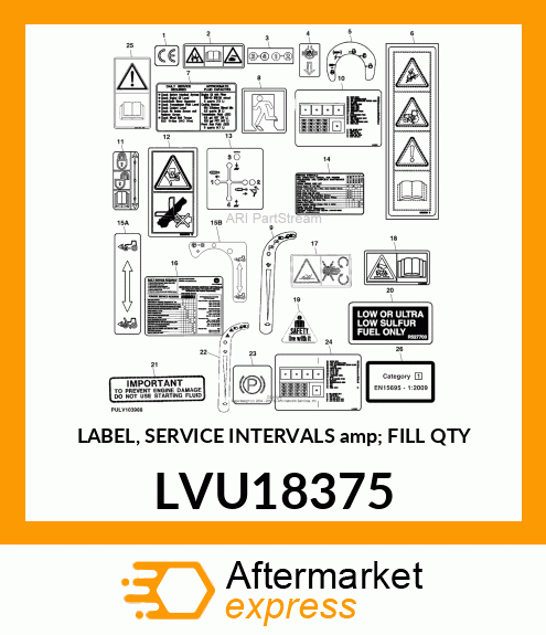 LABEL, SERVICE INTERVALS amp; FILL QTY LVU18375