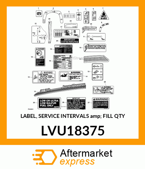 LABEL, SERVICE INTERVALS amp; FILL QTY LVU18375