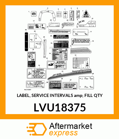 LABEL, SERVICE INTERVALS amp; FILL QTY LVU18375