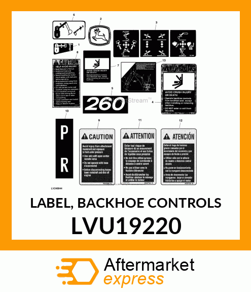 LABEL, BACKHOE CONTROLS LVU19220