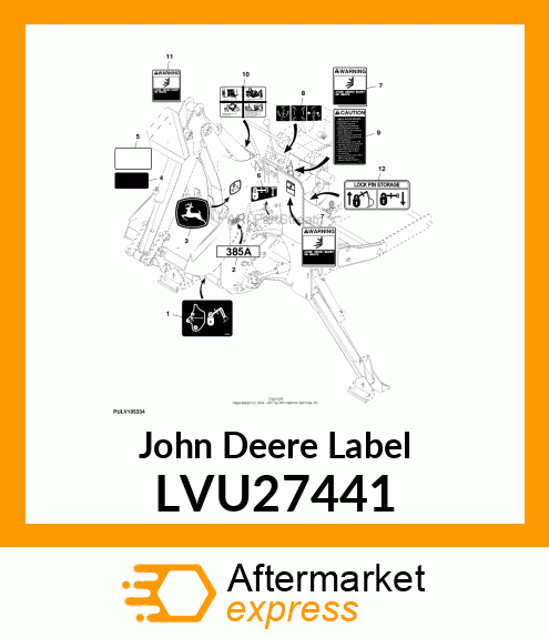 LABEL, MODEL 385A BACKHOE LVU27441