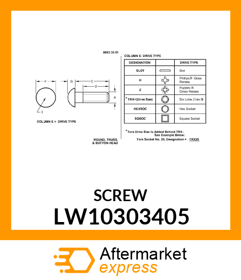 SCREW, HEX SKT BUTTON HD, METRIC LW10303405