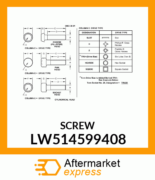 SCREW, CR PAN HEAD, METRIC LW514599408