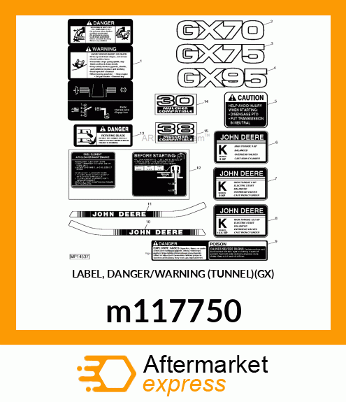 LABEL, DANGER/WARNING (TUNNEL)(GX) m117750