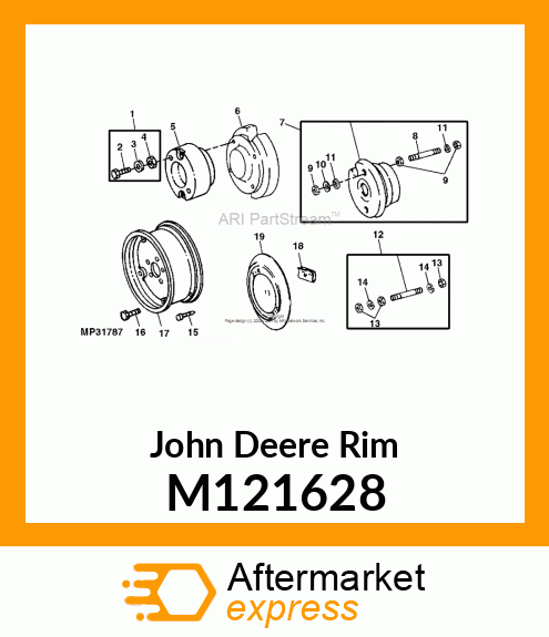 WHEEL, 12X9.50 (16 INSET) M121628